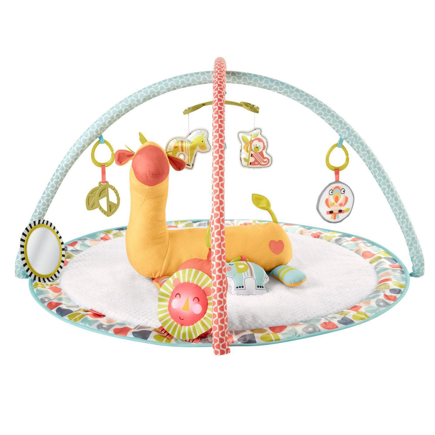 Fisher-Price Grand Tapis d'éveil et coussin d'appui Girafe, tapis musical  d'activités pour bébé, adapté au jeu à plat ventre, dès la naissance, GMG07