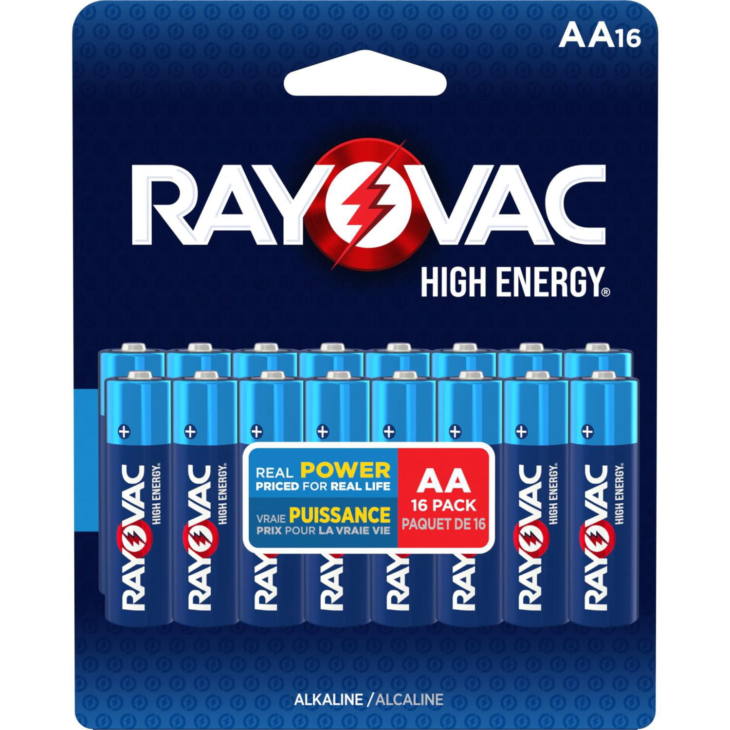 Piles alcalines AA Rayovac haut Energy, emballage de 16