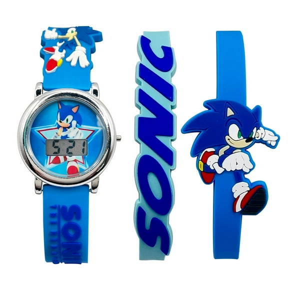 Sonic Kids Laser Rubber LCD Watch With Bracelet Set