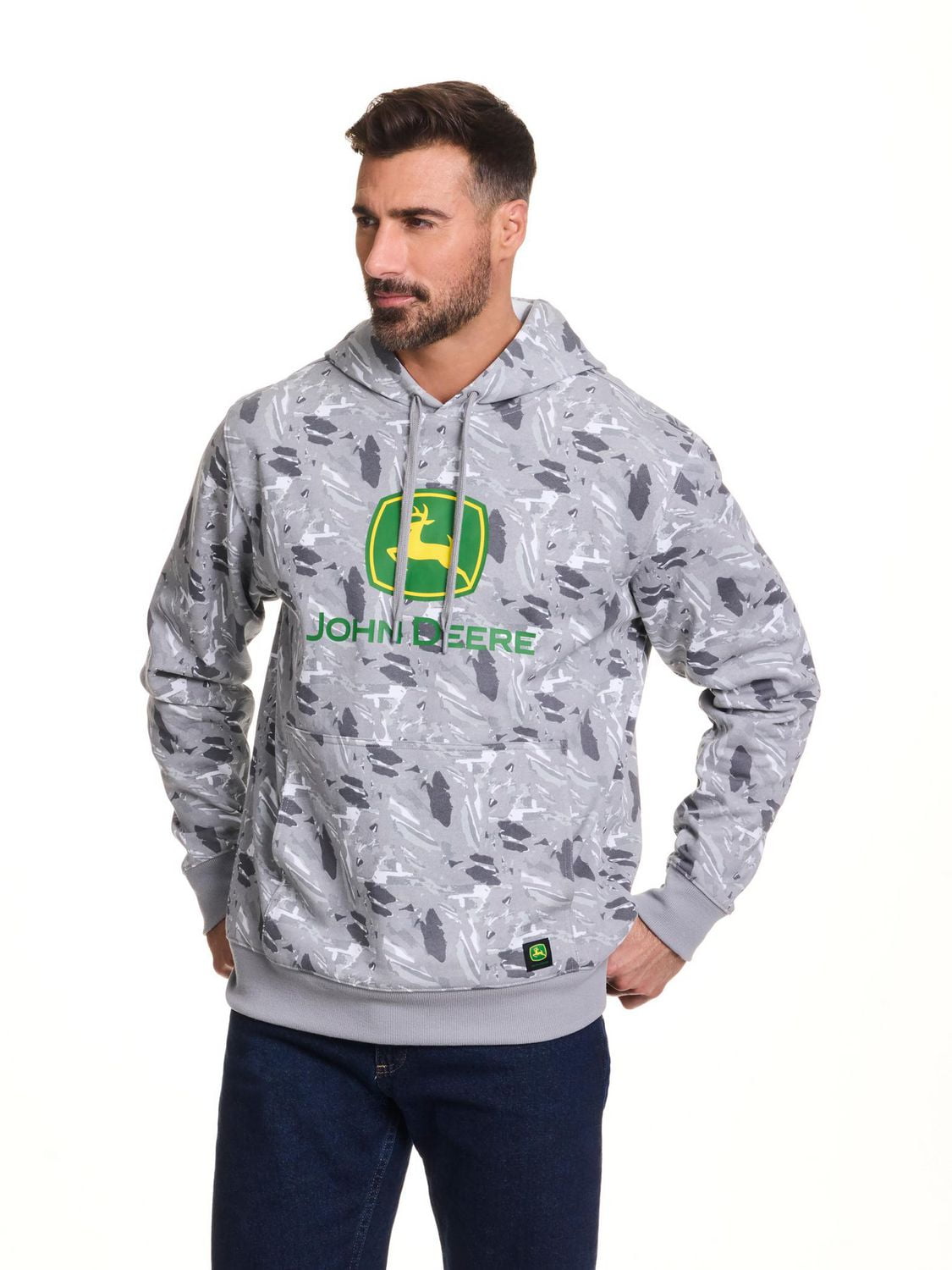 John Deere Men’s Core Logo Pull Over Fleece Hoodie Graphic Camo Print