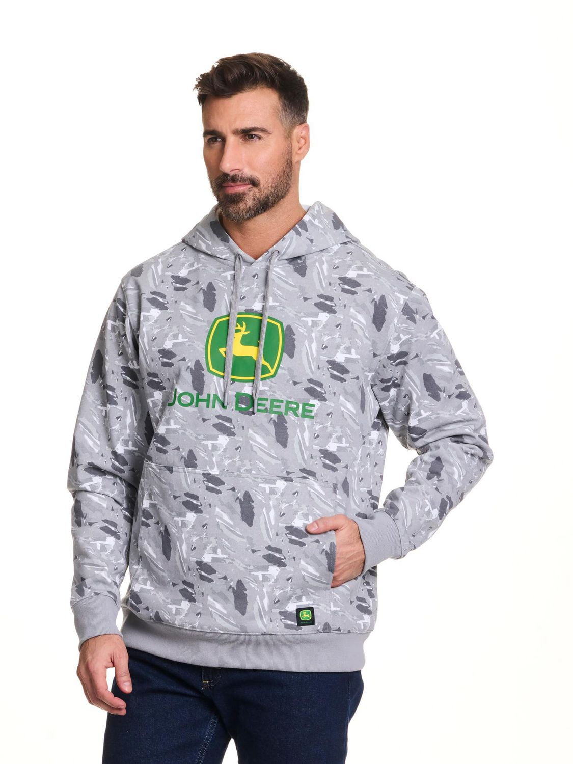 John Deere Men’s Core Logo Pull Over Fleece Hoodie Graphic Camo Print