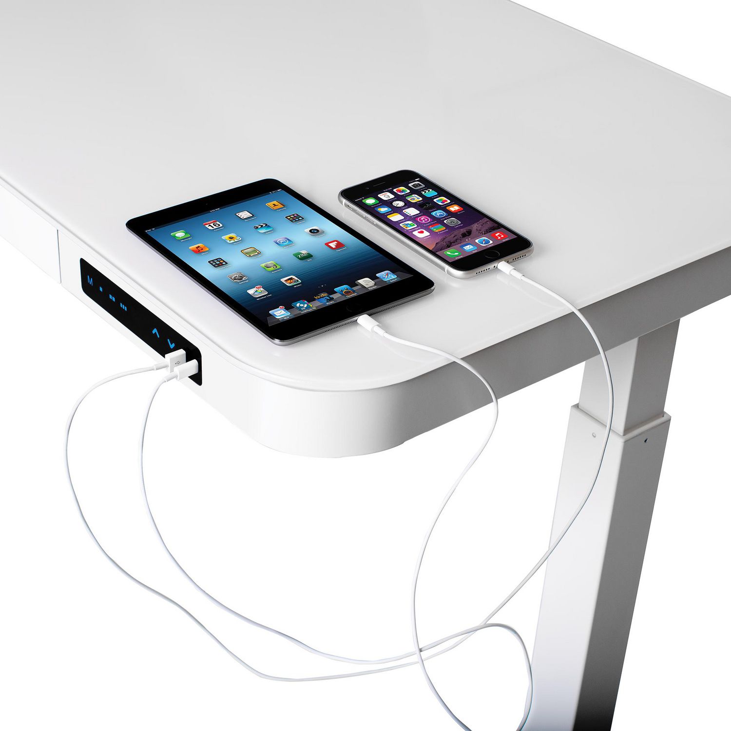 Airlift height adjustable electric desk with glass top deals white