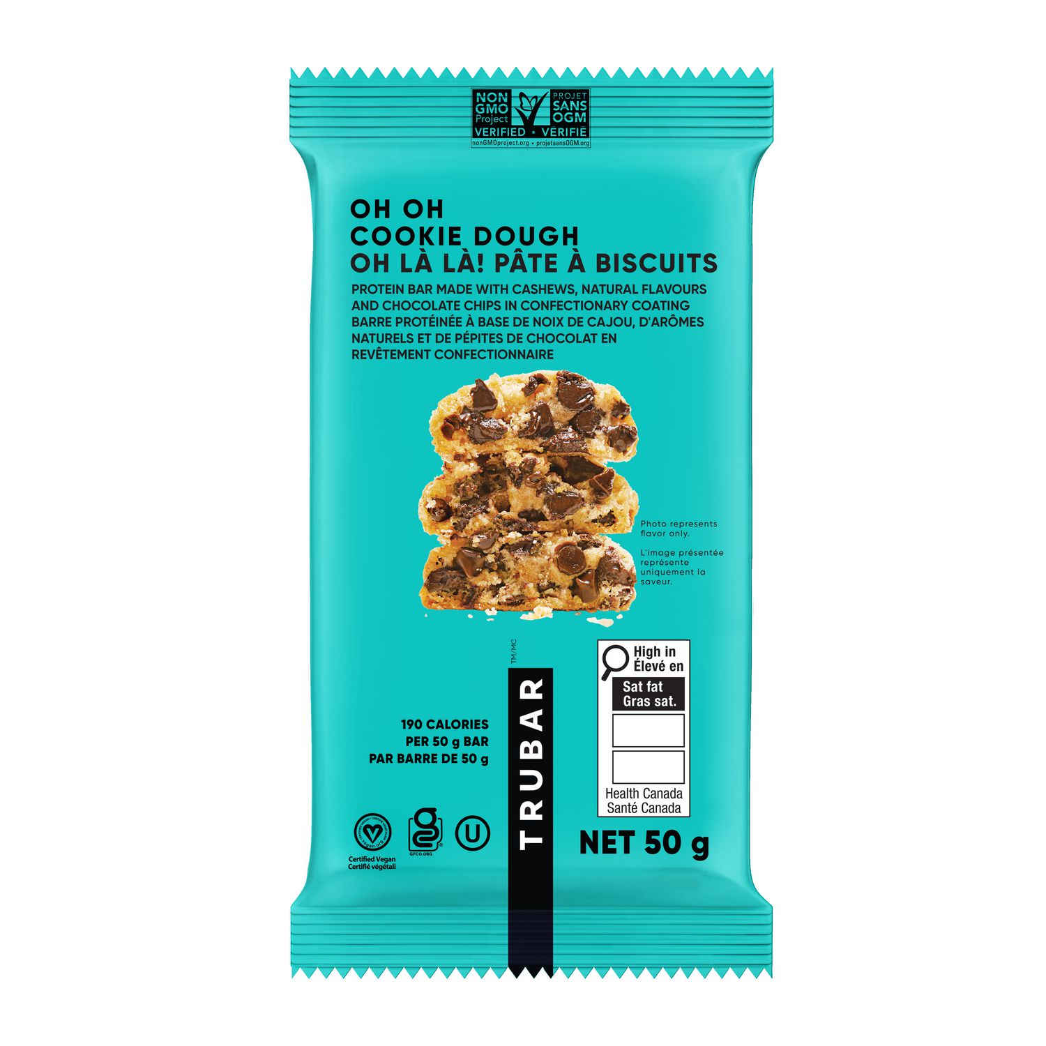 Oh Oh Cookie Dough, 12g Protein, 12g Fibre, Gluten Free, Plant Based, No Dairy or Soy, 190 Calories, 50g Bar