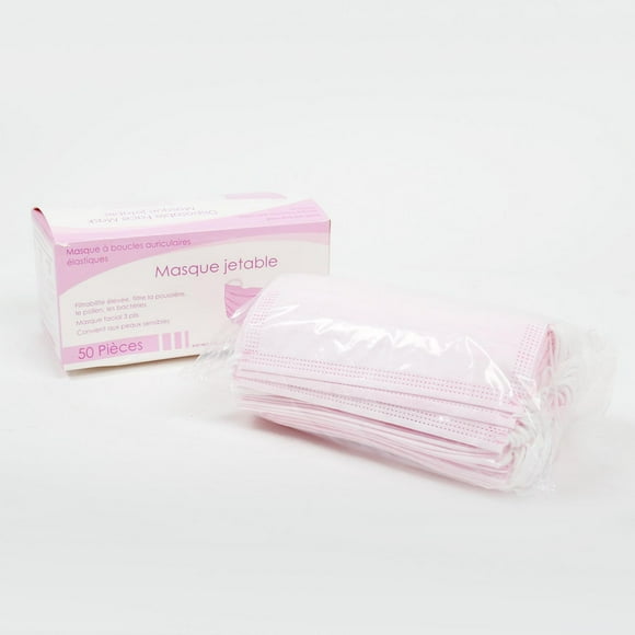 50 Masques faciaux jetables – à 3 plis, rose