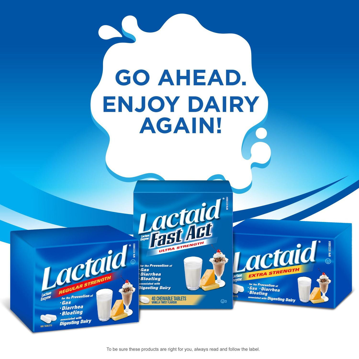Lactaid Action rapide Caplets - Enzyme lactase qui décompose le lactose - Gaz, ballonnements et diarrhée - Lait et produits laitier 40 caplets