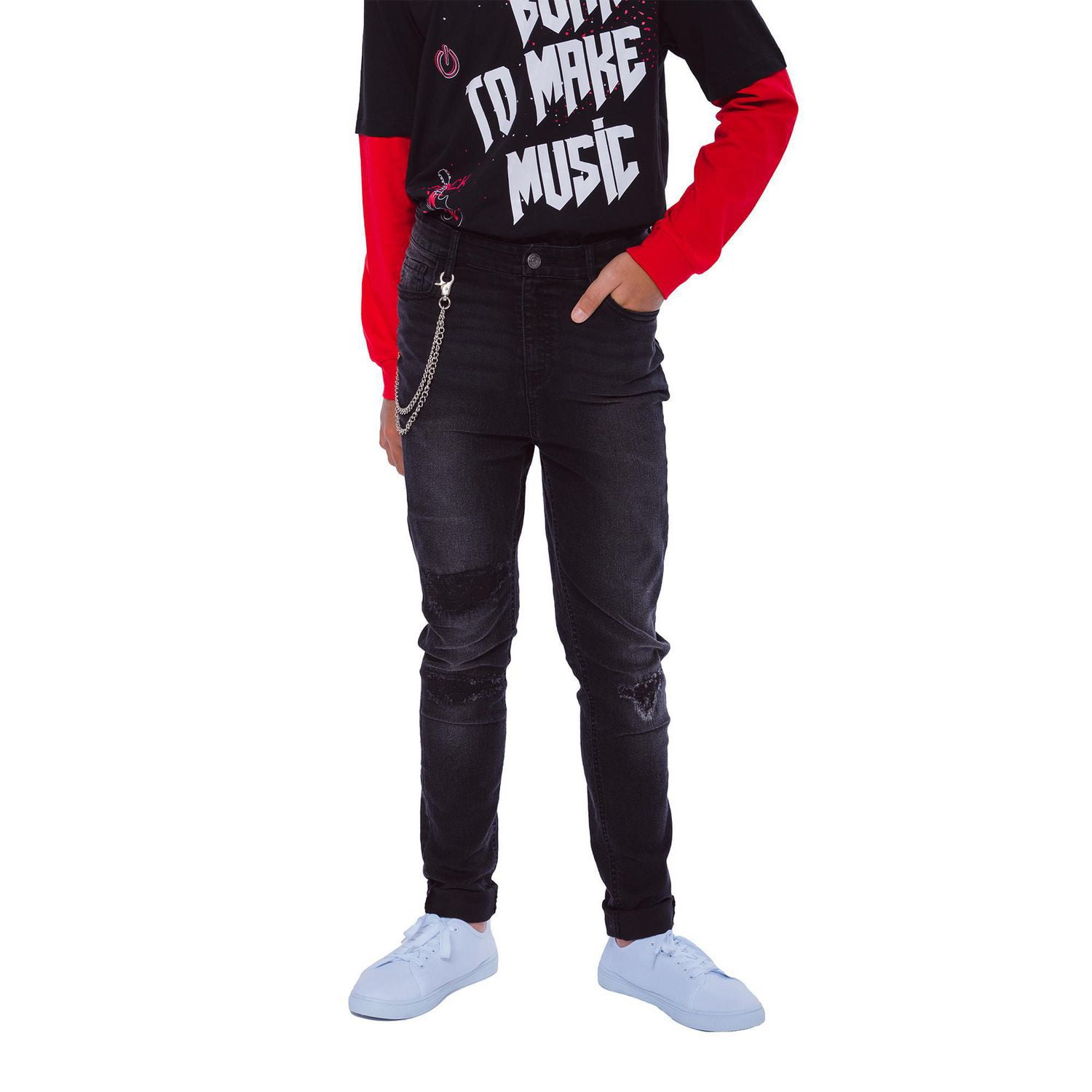 Garçon Mini Pop Jeans Rocker Street Denim Gris Foncé Pour Enfants