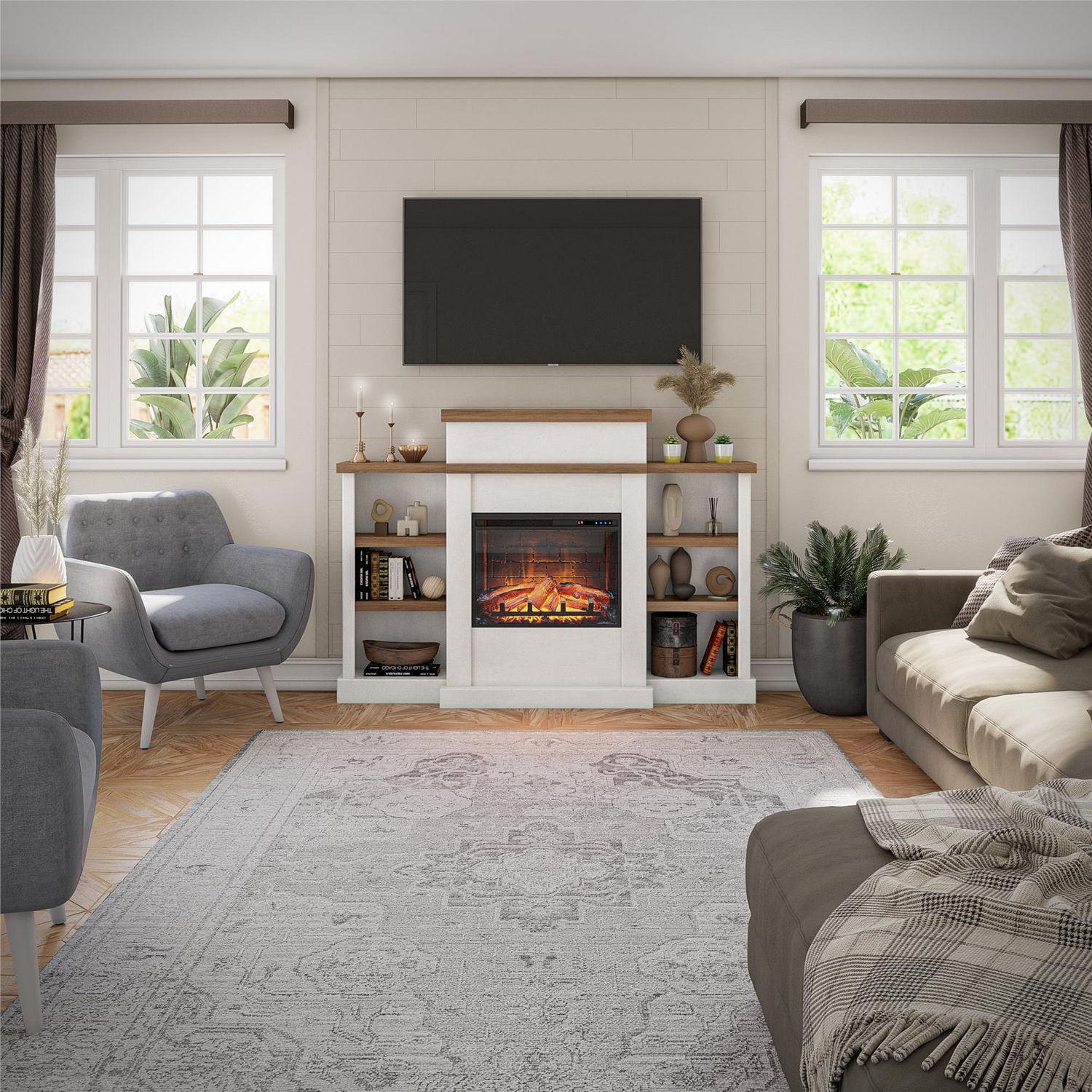 Electric fireplace built store in bookcase