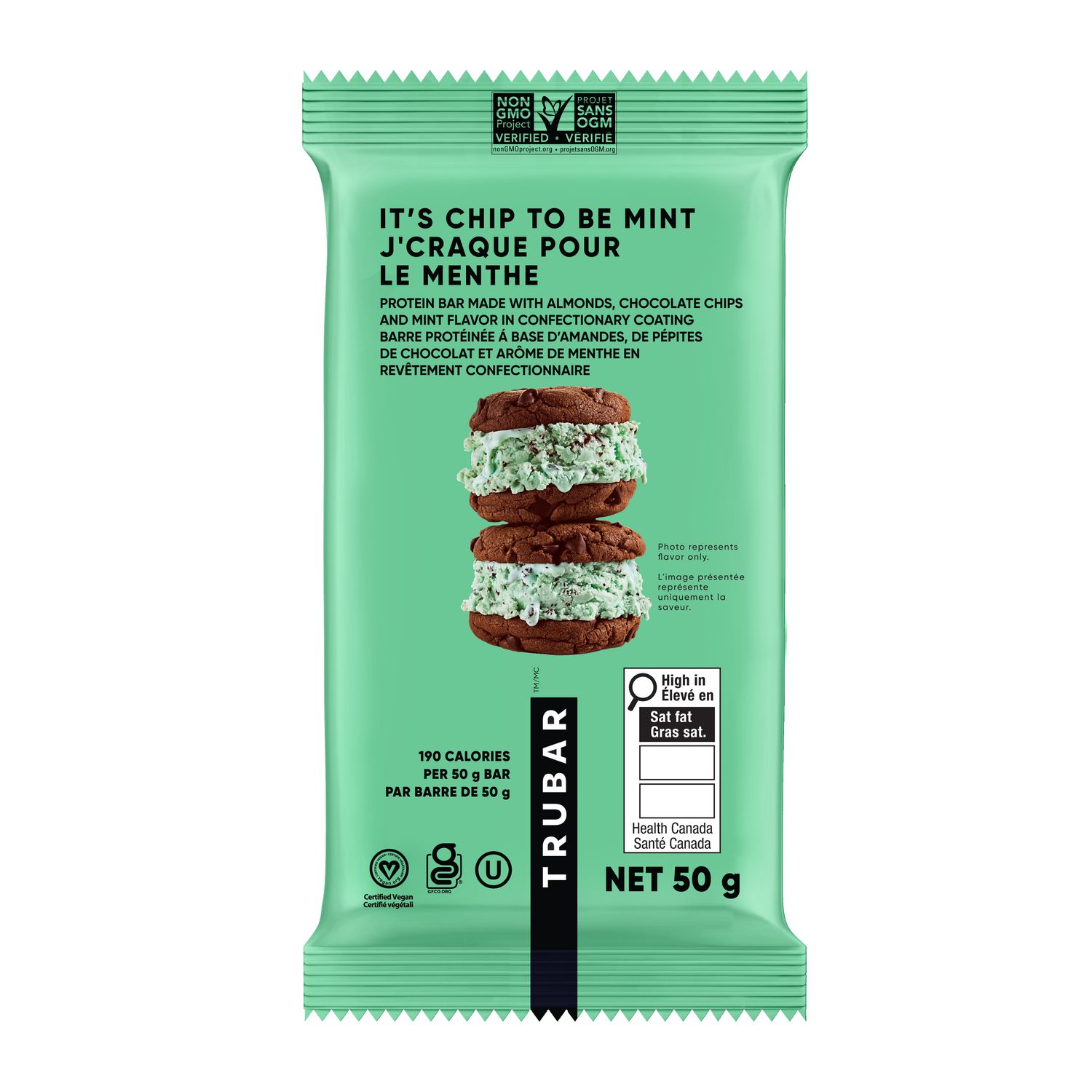 It's Chip to be Mint, 12g Protein, 11g Fibre, Gluten Free, Plant Based, No Dairy or Soy, 190 Calories, 50g Bar