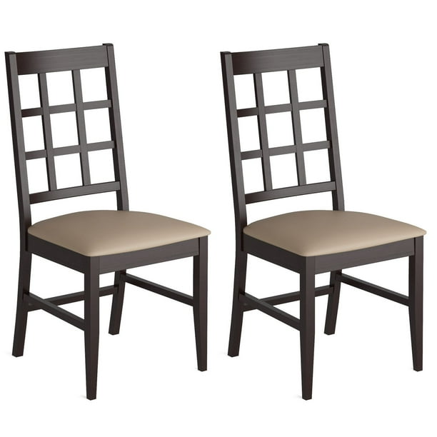 CorLiving Chaises de salle à manger Atwood en bois teint cappuccino avec siège en similicuir, ensemble de 2