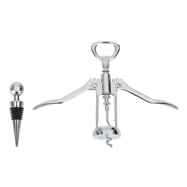 Mainstays Stainless Steel Wing Corkscrew and Wine Stopper Set, Silver 