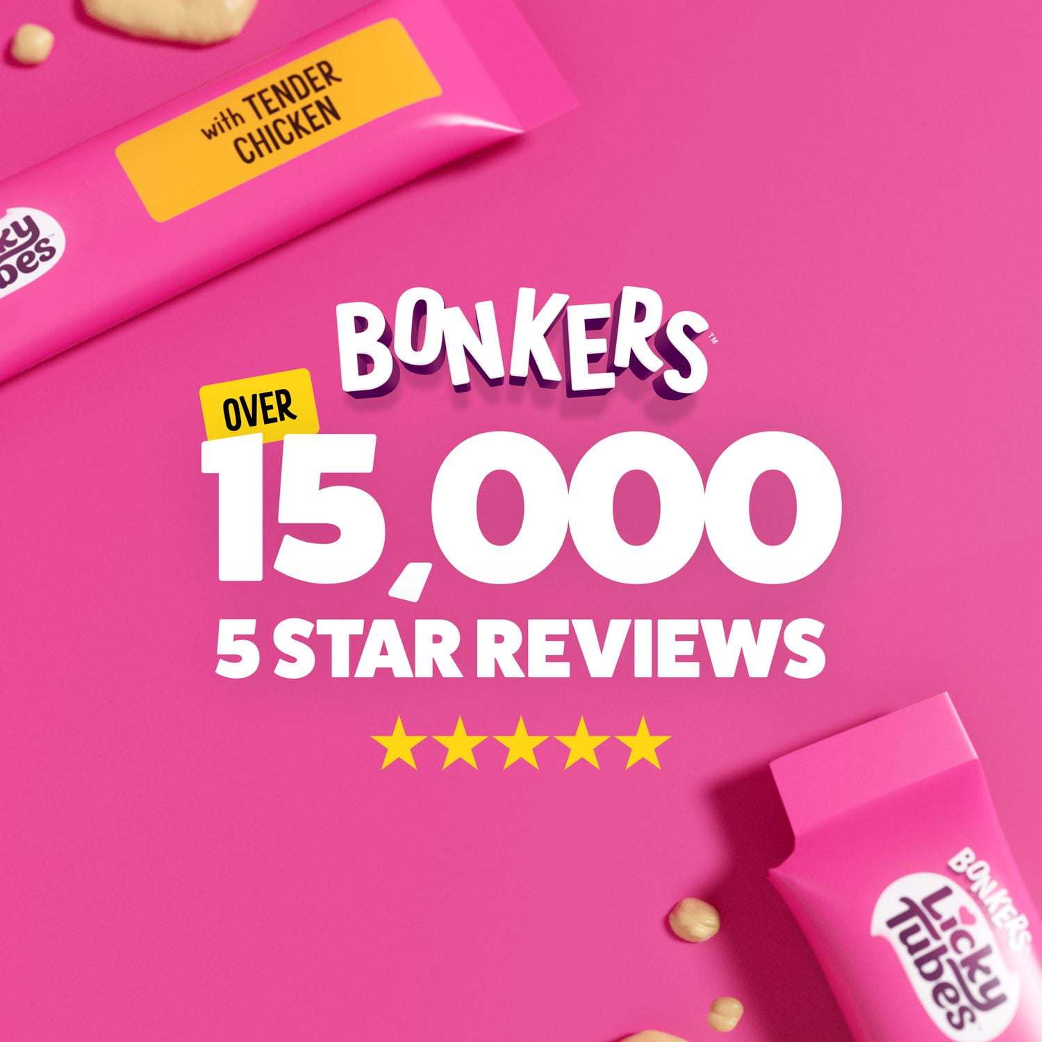 BONKERS Licky Tubes, Chicken Flavor, Wet Lickable Tube Cat Snacks, Treats for Cats, 4 Piece Pouch, Licky Tubes Wet Cat Treats Chicken Recipe 4 Pack