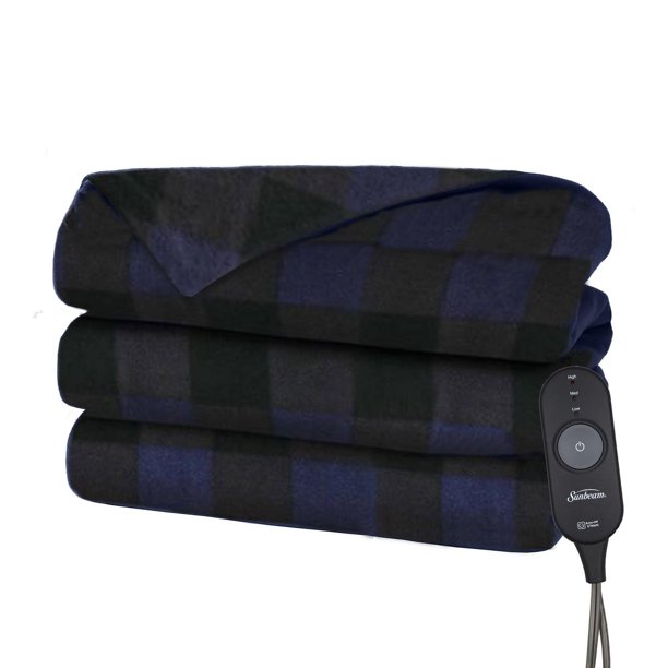 Sunbeam Fleece Heated Throw, Navy Walmart.ca
