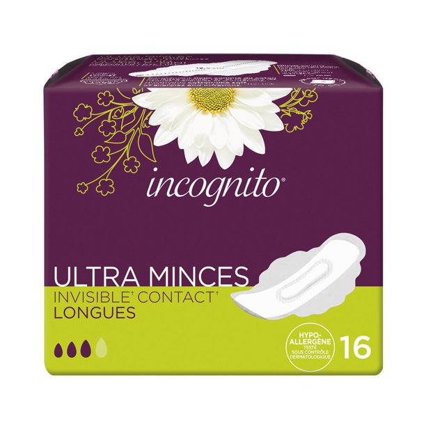 Incognito® serviettes Ultra Mince Invisible™ Contact™ Longues à rebords 16un
