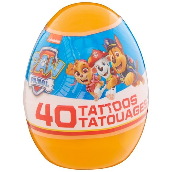 Paw Patrol Jumbo Plastic Egg, 40 Tattoos, Temporary, Easter, Orange