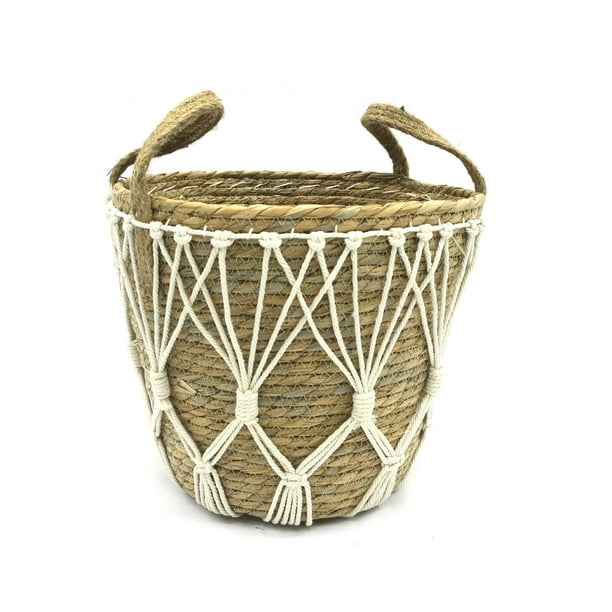 hometrends Rush Basket with Woven Rope 