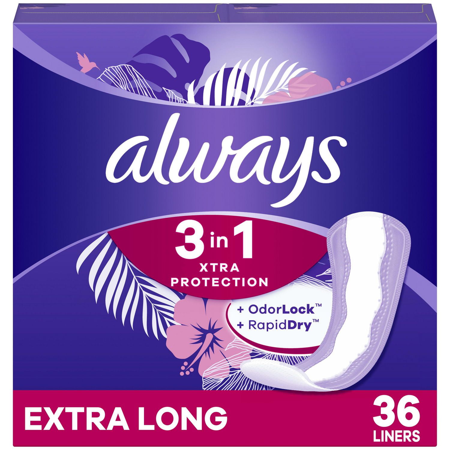 Always Xtra Protection 3-in-1 Daily Liners for Women, Extra Long, 36CT 