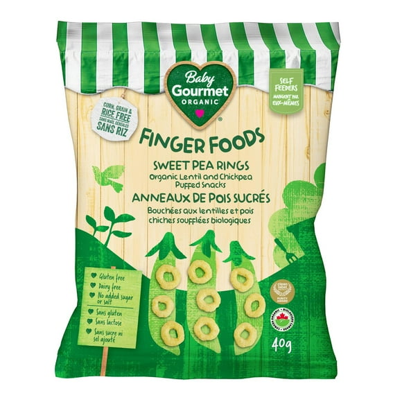 Baby Gourmet Organic Puffed Sweet Pea Rings, Organic Lentil & Chickpea puffed Snacks - 40 g