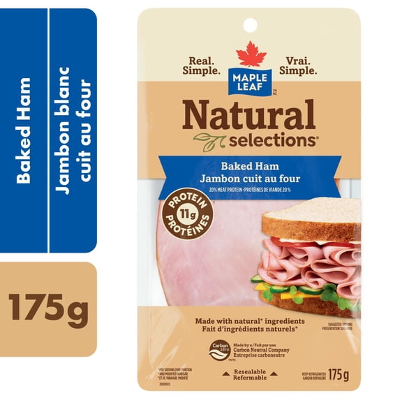 Maple Leaf Natural Selections Sliced Deli Ham Baked, 175 g
