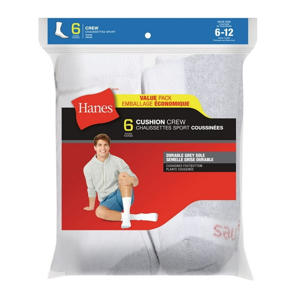 Hanes Mens 6 Pack Cushion Crew Sock - Walmart.ca
