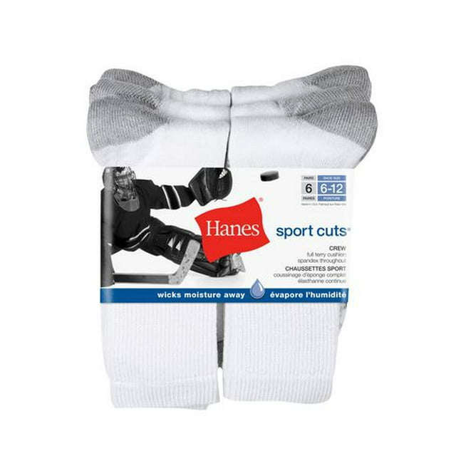 Hanes Men's 6 Pack Sport Cuts Crew Cushion Sock