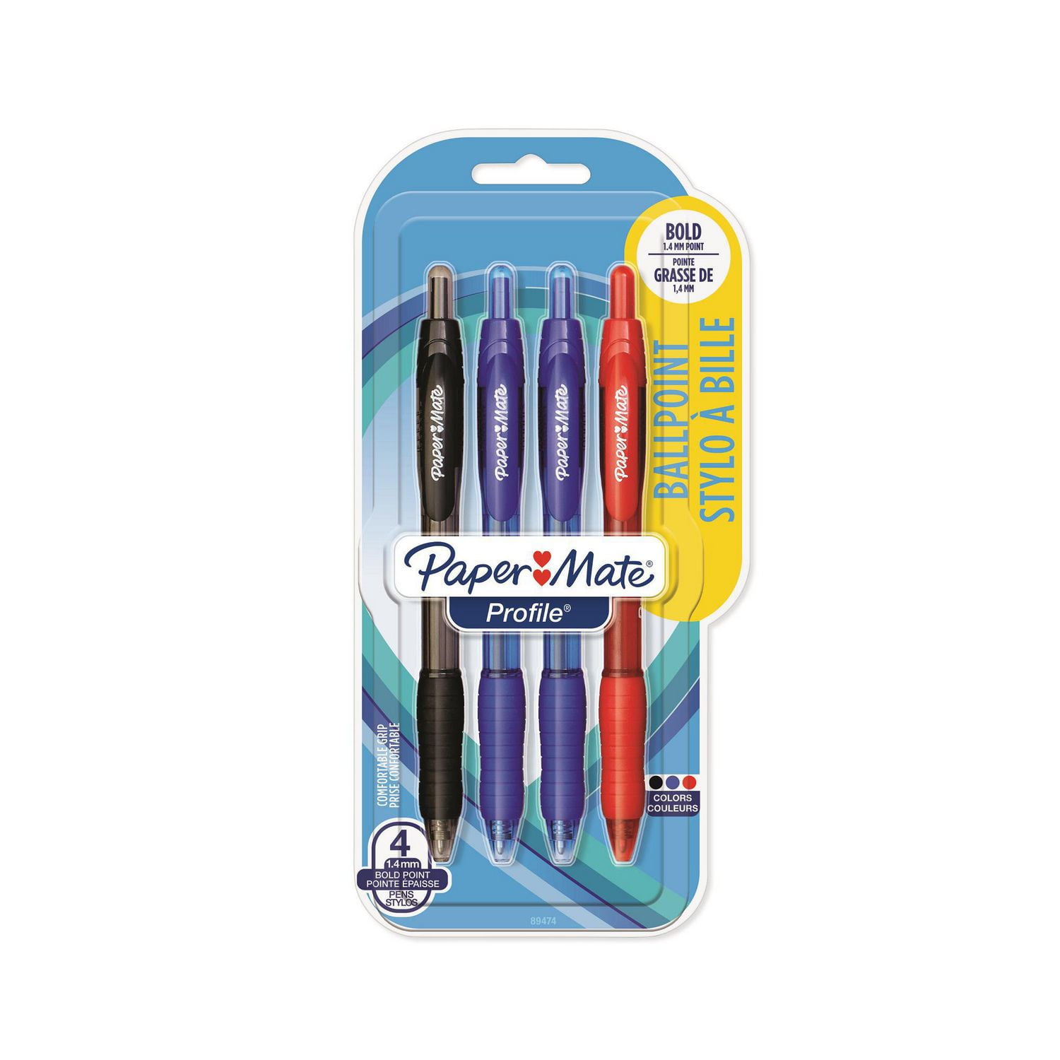 Paper Mate Profile Retractable Ballpoint Pens, Assorted Ink Colors, 4 ...