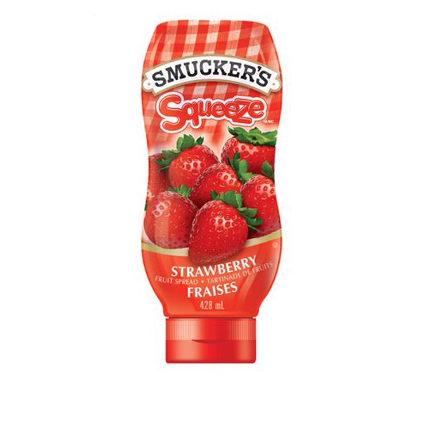 Tartinade de fruits Smucker's® Squeeze™ aux fraises Smucker’s a retourné les tartinades aux fruits à l’envers avec la nouvelle Smucker’s Squeeze – le même bon goût Smucker’s que vous aimez, facile à «squeezer» et sans dégât.