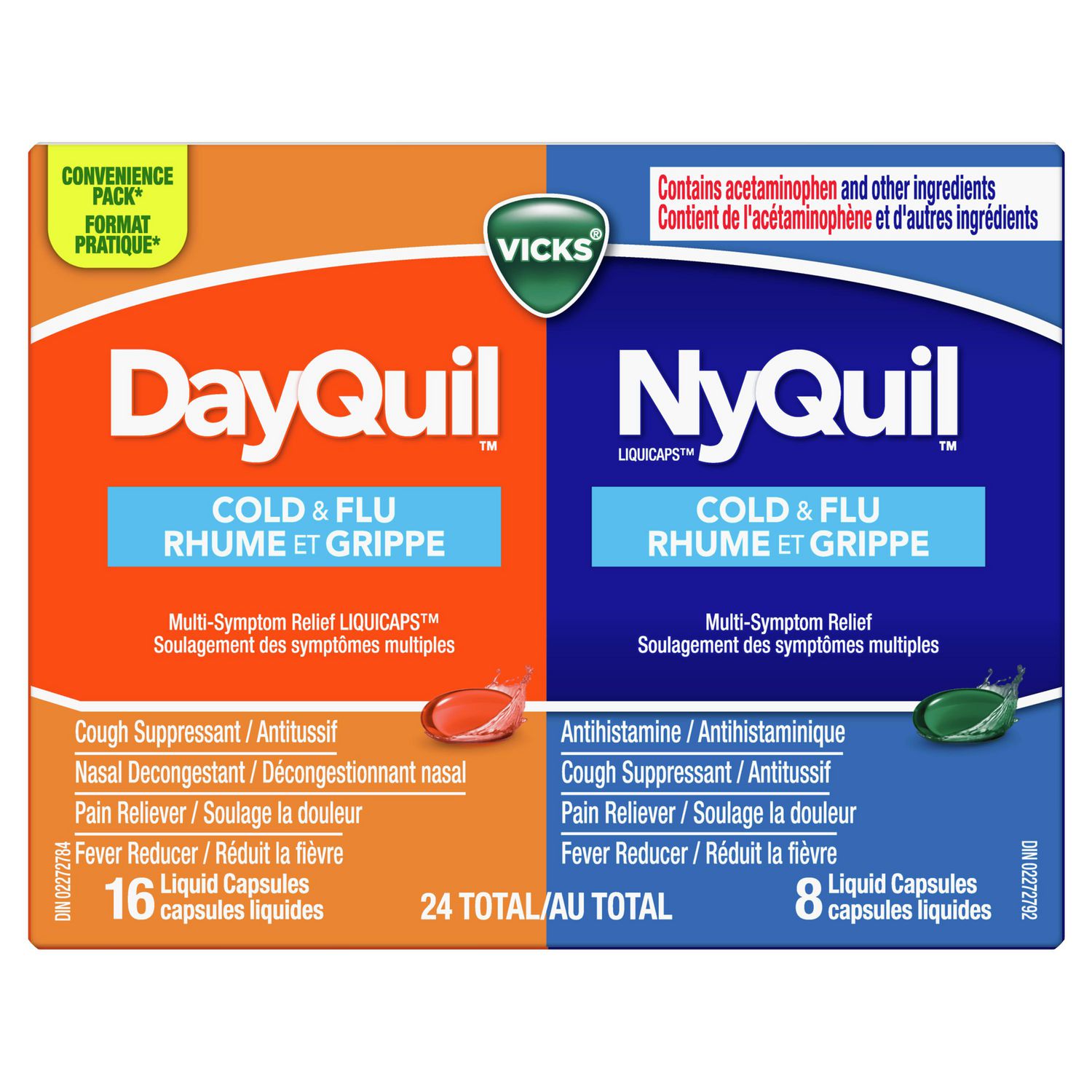 Vicks DayQuil and NyQuil Cold and Flu Symptom Relief, Liquicap Medicine, Multi-Symptom Daytime and Nighttime Relief for Headache, Fever, Sore Throat Pain, Minor Aches and Pains, and Cough, Convenience