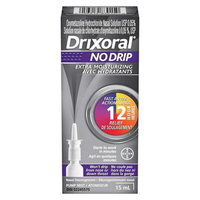 Drixoral No Drip Extra Moisture Spray, with Oxymetazoline, Reduces Swelling and Clears Congestion, Soothes & Moisturizes Irritated Nasal Passages