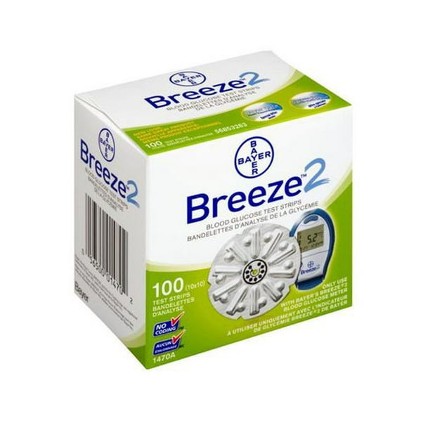 Bandelettes d'analyse BREEZE 2 de Bayer – Boîte de 100