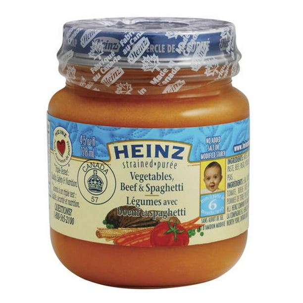 Aliments pour bébés étape 2 de Heinz, Purée de spaghetti légumes et boeuf de Heinz