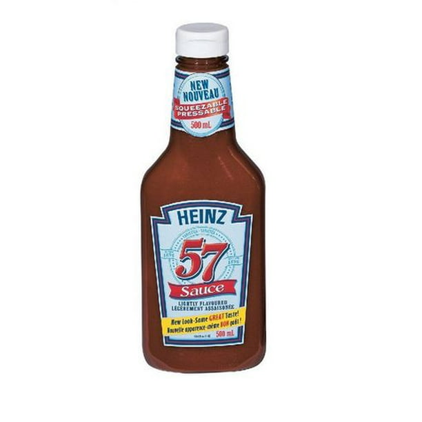 Sauce 57 Heinz de légèrement assaisonnée Grâce à son mélange secret de fines herbes et d’épices, la sauce 57 Heinz a un goût savoureusement épicé incomparable. Idéale pour mariner, badigeonner ou accompagner les aliments 500 mL