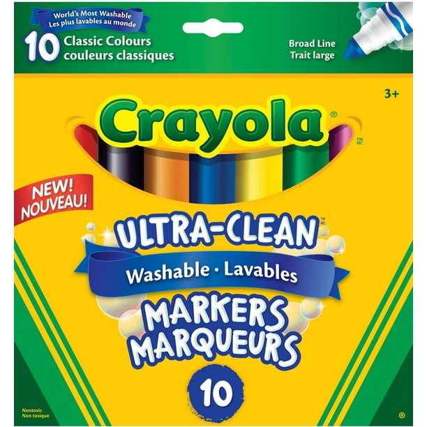 Crayola 10+2 marqueurs lavable Les marqueurs lavables Crayola sont à  présent ULTRA LAVABLES! Ils se lavent de la peau, des vêtements et  MAINTENANT des murs! Une lavabilité fiable offerte par le marqueur