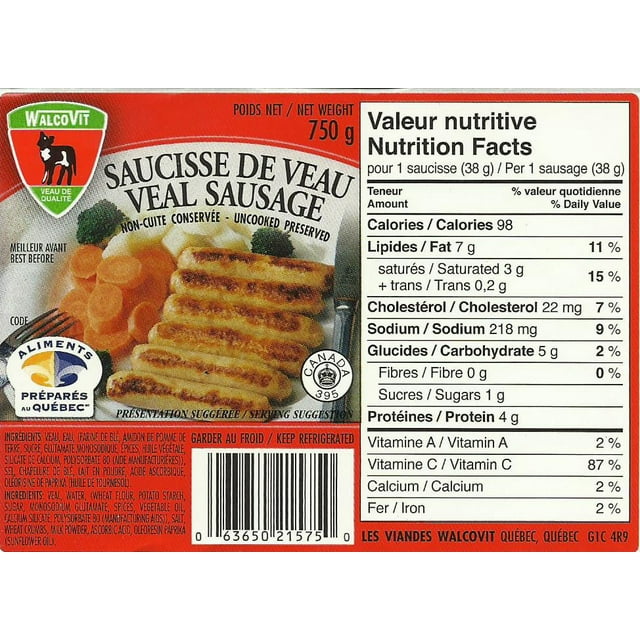 Walcovit Inc Veal Sausage Uncooked Preserved