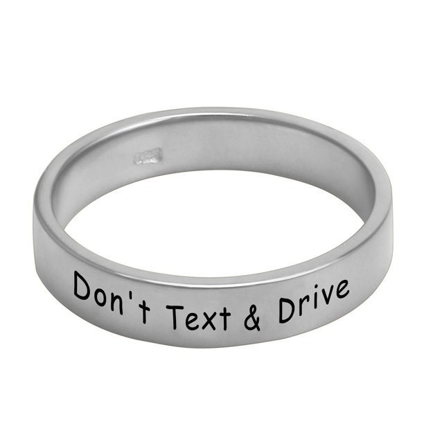 Bague en argent sterling « Don't Text and Drive » (Ne pas textez et conduire)