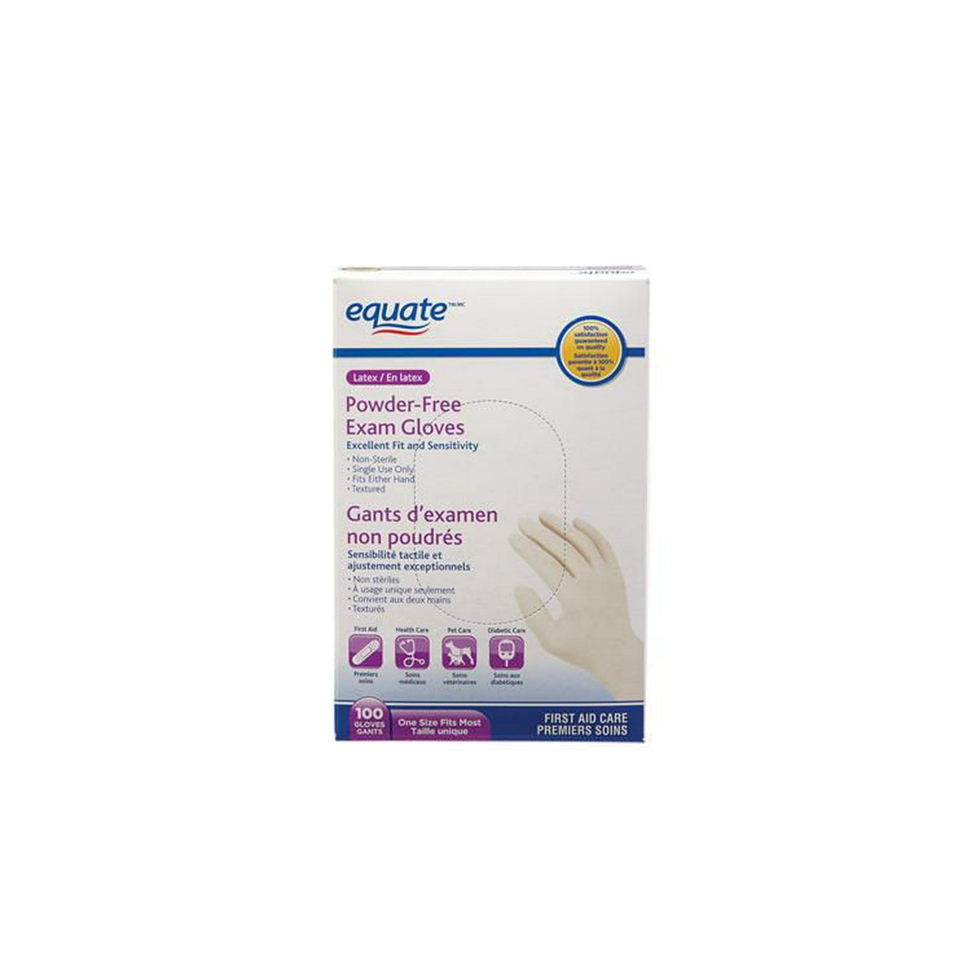 Equate Latex Powder-Free Exam Gloves, 100 Gloves, One Size Fits