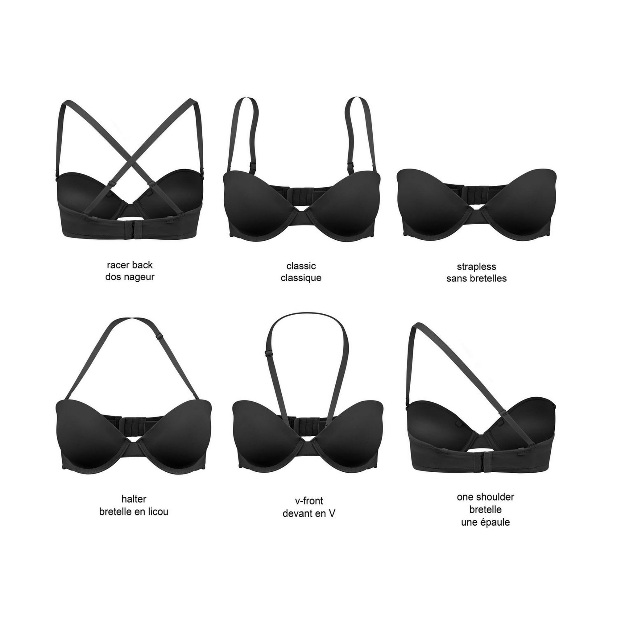 Vogue's Secret Women's Strapless Convertible Super Padded Push up Underwire  Multiway T Shirt Bra Black : : Clothing, Shoes & Accessories