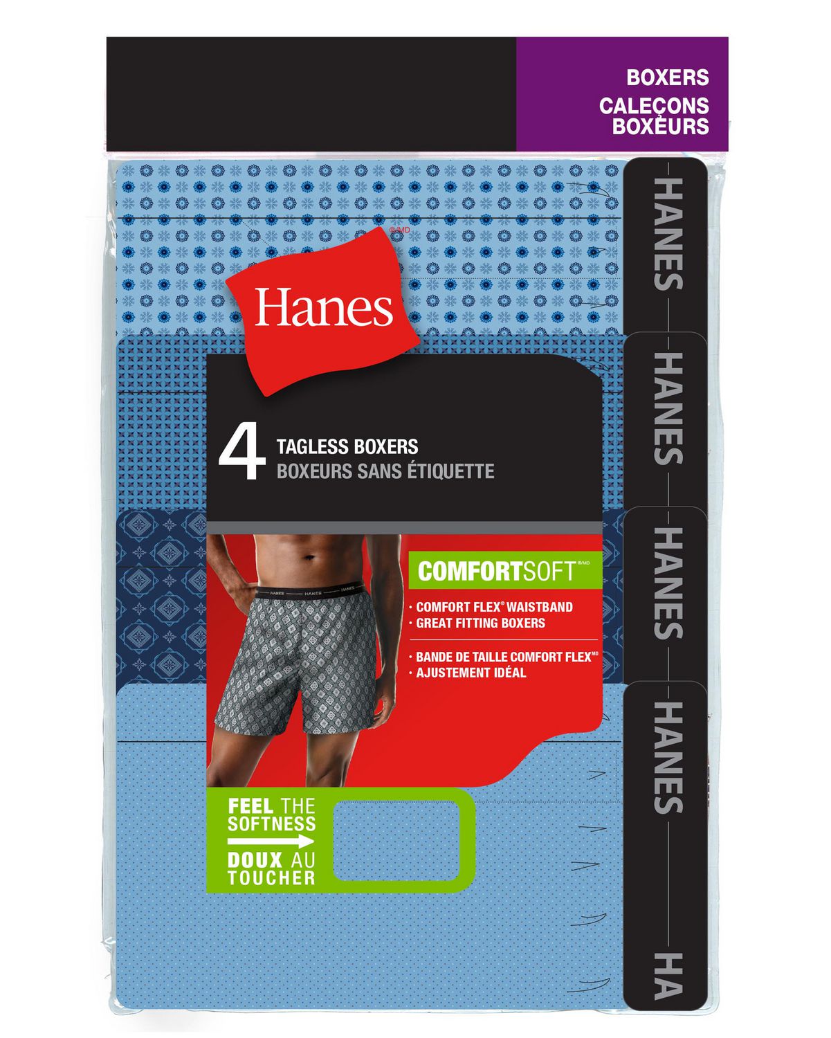 Hanes Men's Woven Tagless Boxers, Pack of 4, Sizes S-XL