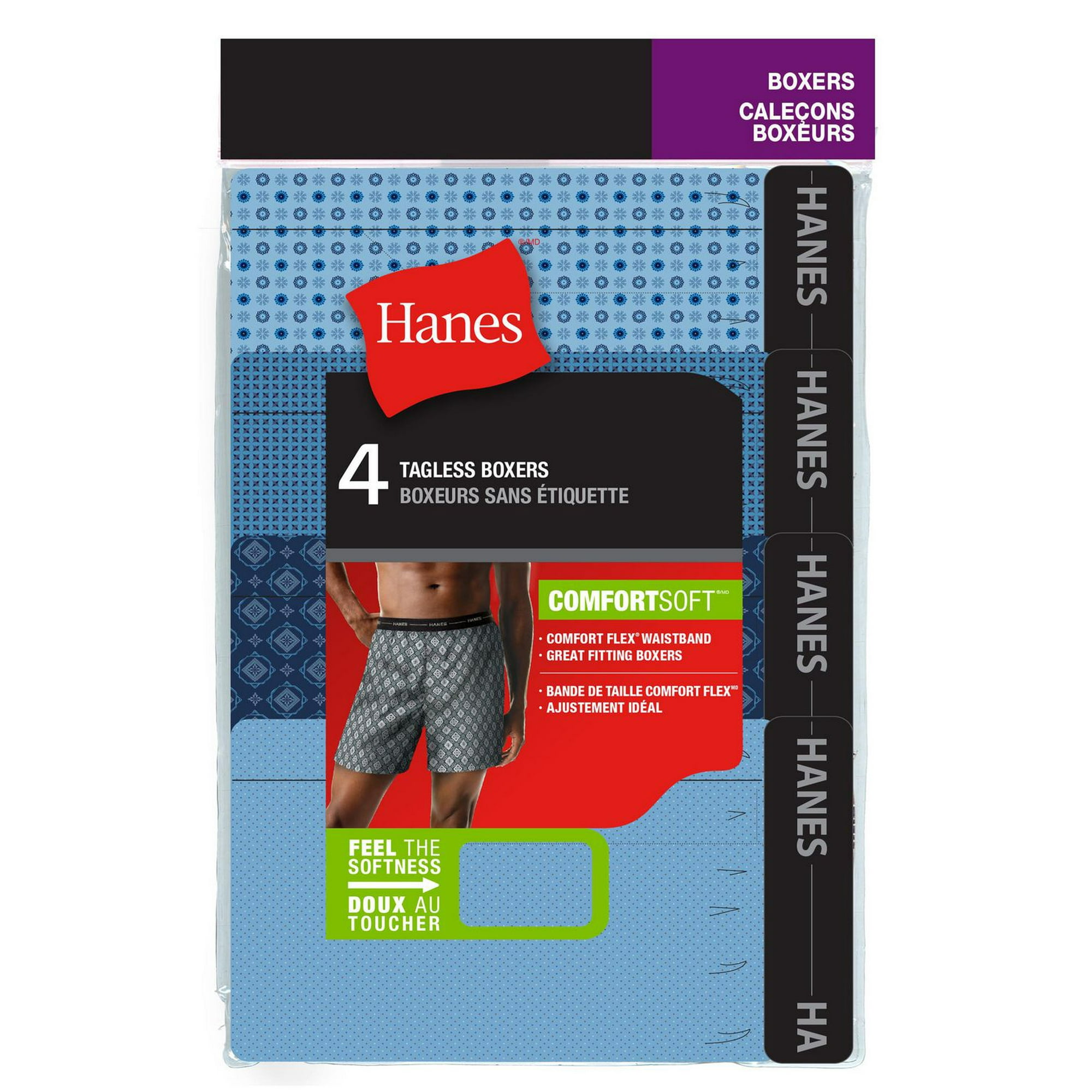 Hanes Men's Woven Tagless Boxers, Pack of 4, Sizes S-XL 