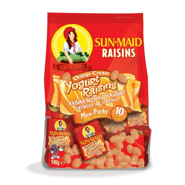 Raisins secs au yogourt et crème à l'orange de Sunmaid - mini-paquets 10 mini-paquets, 140 g
