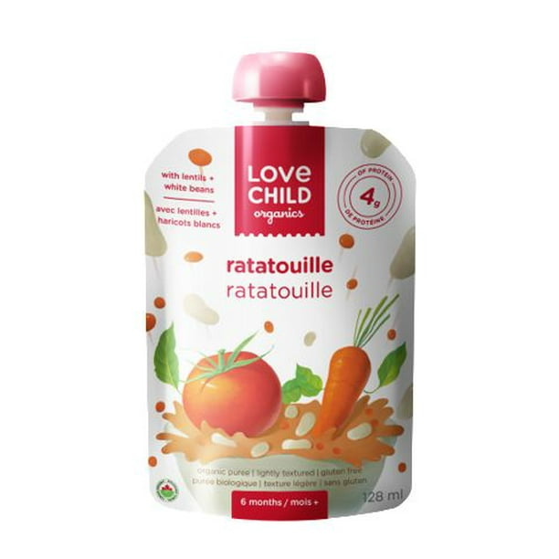Purée de légumes protéinées de Love Child Organics pour bébé - Ratatouille avec lentilles et haricots blancs