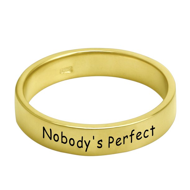 Bague en argent sterling plaqué or 14K « Nobody's Perfect » (Il n'y a personne de parfait)
