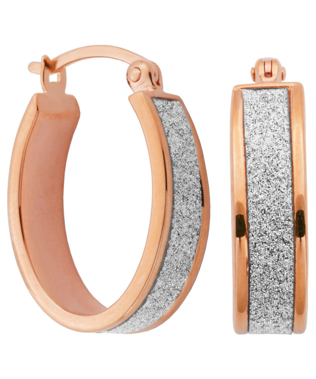 PAJ Sparkle and Shine Oval Hoop Glitter Earrings with Rose Gold Plating