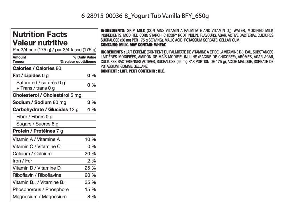 Great Value Vanilla Fat-Free Stirred 0% M.F. Yogurt ...