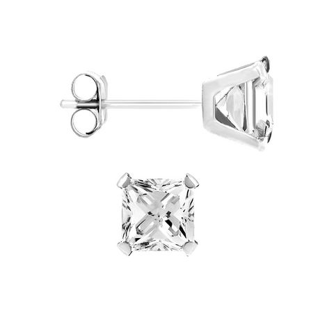 Aurelle- 10KT White Gold Boxed Earrings with 4X4 Square Swarovski Cubic ...