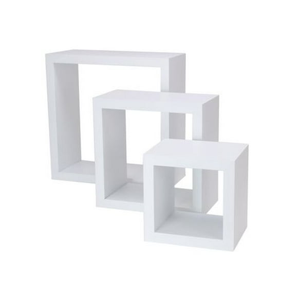 Wall Cube White Shelf Set, Sizes 5" x 5" x 3¾", 7" x 7" x 3¾", 9" x 9" x 3¾"