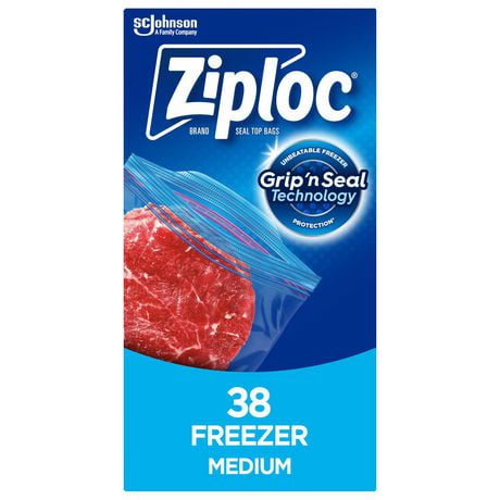 Ziploc® Freezer Bags, Grip 'n Seal Technology for Easier Grip, Open, and Close, Medium, 38 Count, 38 Bags, Medium