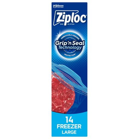 Ziploc® Freezer Bags, Grip 'n Seal Technology for Easier Grip, Open, and Close, Large, 14 Count, 14 Bags, Large