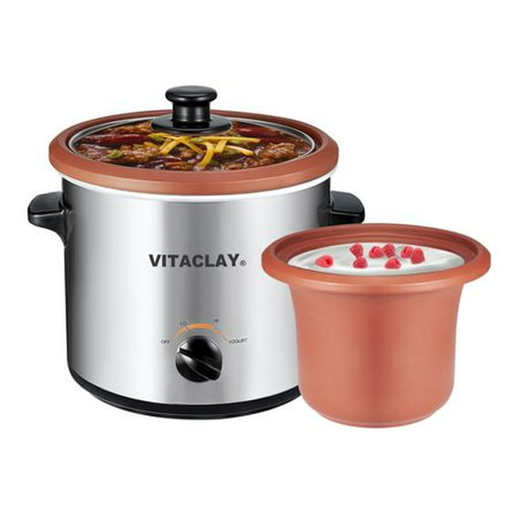 Yaourtière/mijoteuse personelle 2-en-1 Vitaclay avec pot en argile cuite à haute température, VS7600-2C