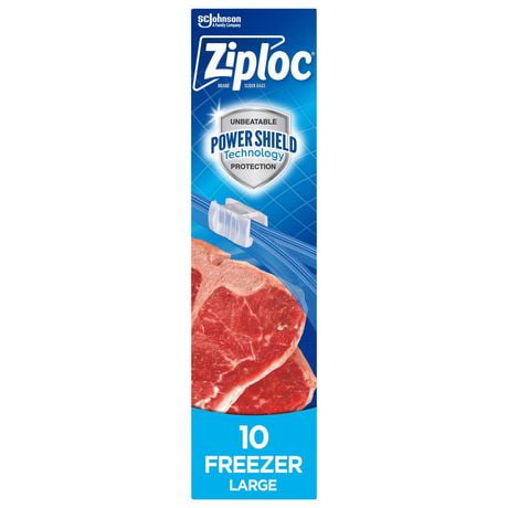Ziploc® Slider Freezer Bags, Power Seal Technology for More Durability, Large, 10 Count, 10 Bags, Large