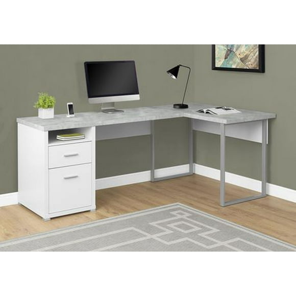 Monarch Specialties Computer Desk, Home Office, Corner, Left, Right Set-up, Storage Drawers, 80"l, L Shape, Work, Laptop, Metal, Laminate, Grey, Contemporary, Modern
